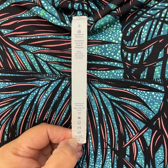 Lululemon Wunder Under Leggings Hi-Rise Palm Lace Tofino Teal Multicolor Size 6 - Picture 3 of 7